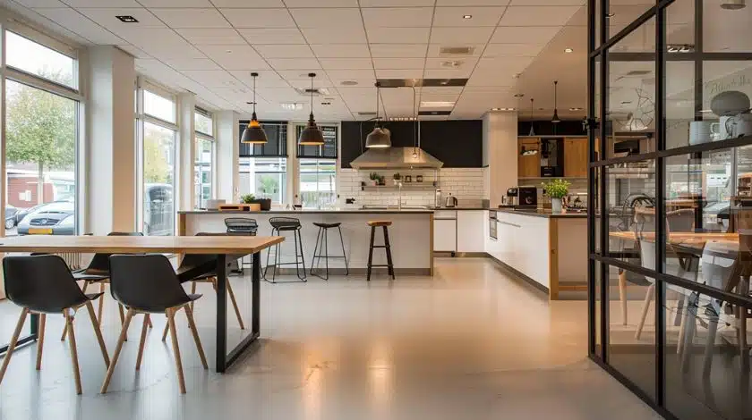 Ruime projectkeuken in een grote bedrijfsruimte