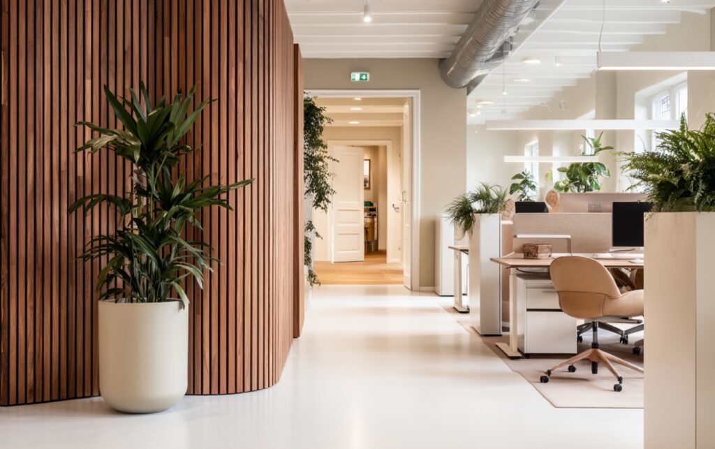 modern kantoor met lattenwand