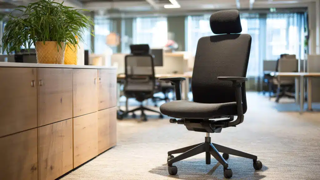 Ergonomische bureaustoel in moderne kantoorruimte kantoormeubilair voor een gezonde werkplek
