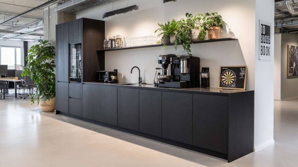 Projectkeuken op maat met moderne bedrijfskeuken en koffiecorner