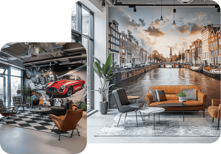 Muurvisuals op maat in moderne kantoorruimte