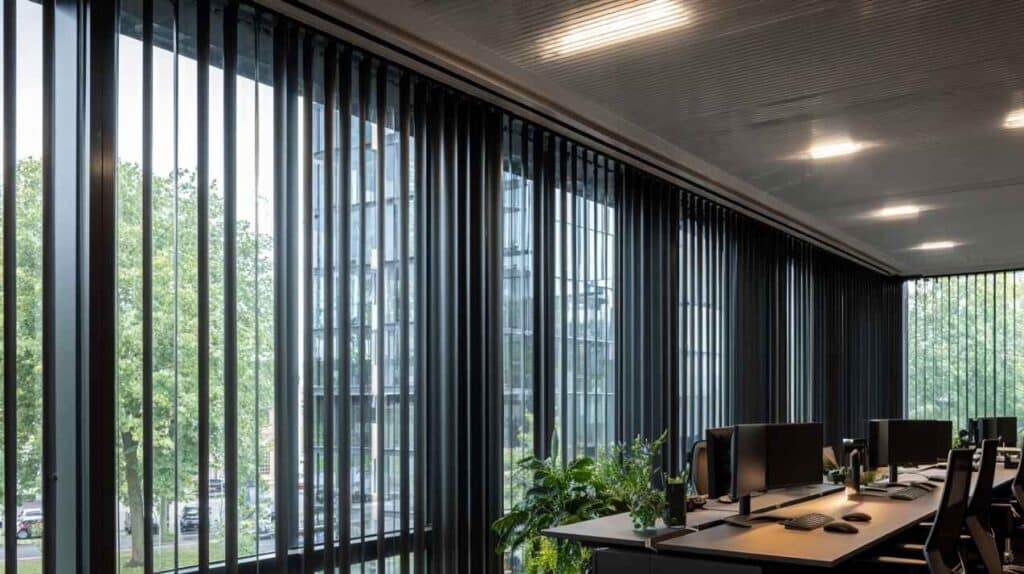 Verticale lamellen zonwering op maat in kantoorruimte