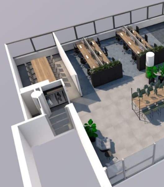 3D-ontwerp van kantoorinrichting door E=MC²
