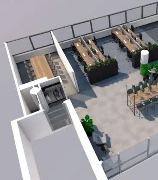 3D-ontwerp van kantoorinrichting door E=MC²