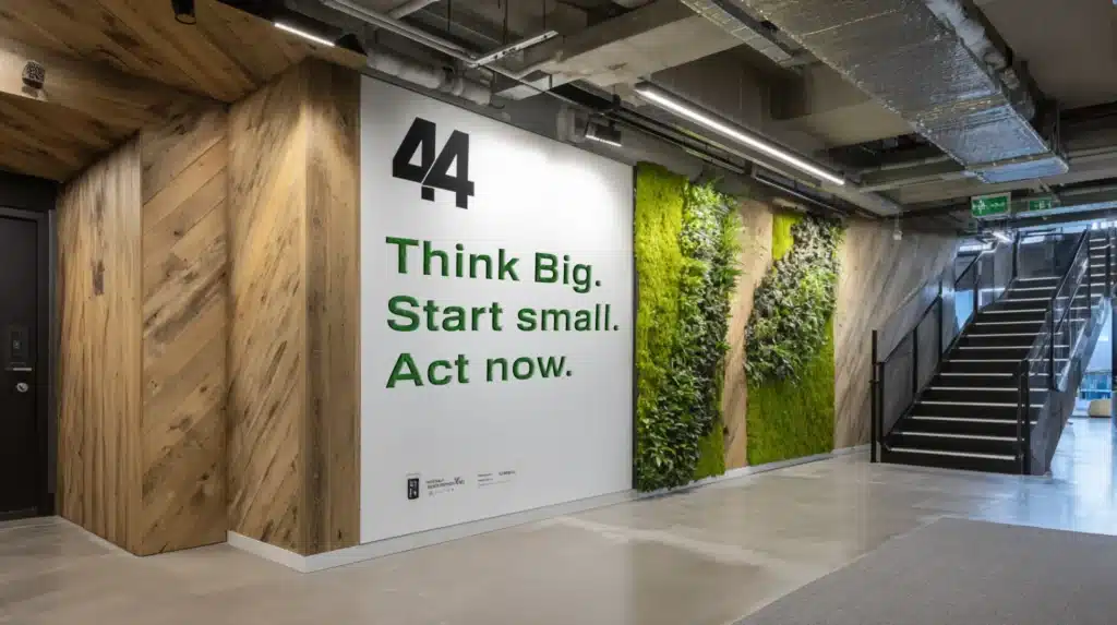 Belettering op wand met moswand in kantoor entree voor visuele impact