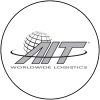 Logo van AIT Worldwide Logistics bij testimonial over projectinrichting door E=MC²
