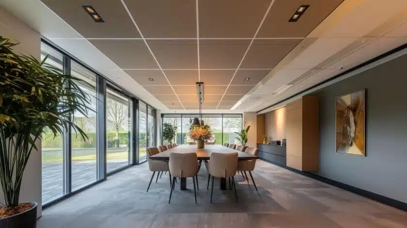 Moderne kantoorinrichting op maat met systeemplafond